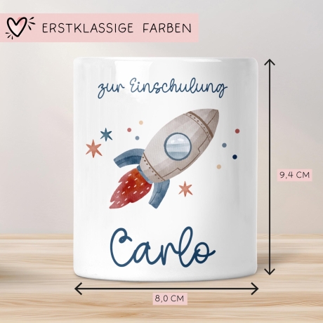 Einschulung Spardose Rakete für Kinder - Personalisiert Rakete Weltraum und Namen - Geschenk für Junge & Mädchen zur Einschulung Schule
