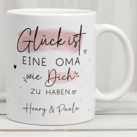 Handgefertigte Personalisierte Tasse – Glück ist eine OMA wie dich zu haben - Geschenk zum Muttertag Geburtstag, Ostern, Weihnachten - Name