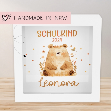 Schulkind 2024 Spardose zur Einschulung Bär mit Wunschname Name Kind personalisiert Kinder Geburtstagsgeschenk mit Wunschtext