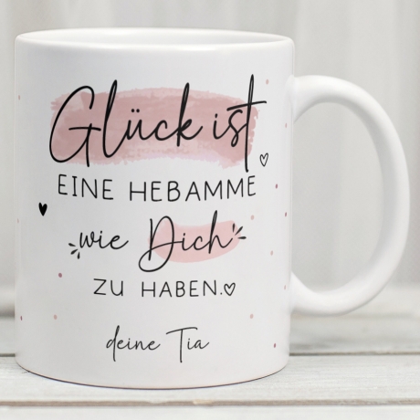 Handgefertigte Personalisierte Glück ist... - Tasse. Mama, Oma, Tante, Schwester, Cousine, Hebamme, Nachbarin, Freundin, Wunschtext & Name