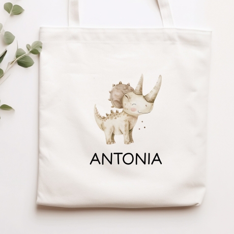 Kinder-Beutel Stoffbeutel Dinosaurier Dino Wunschname Stofftasche Tasche personalisiert als Sporttasche, Wechselwäsche, Schule, Kindergarten