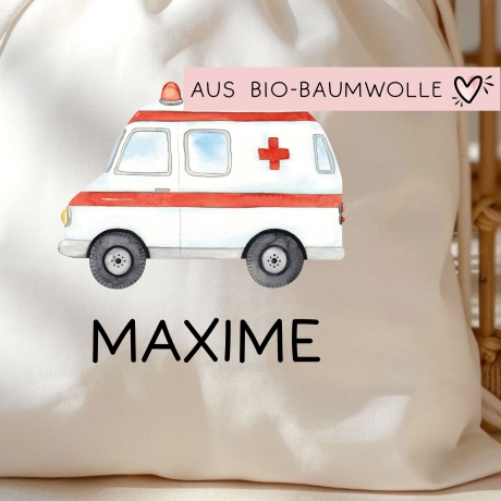 Krankenwagen Rettungswagen Turnbeutel Personalisiert - Rettungsfahrzeug Personalisiert Wechselwäsche Mädchen & Junge Weihnachten Geburtstag