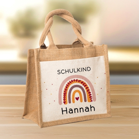 Geschenkidee zur Einschulung Tasche Regenbogen Schulkind mit Wunschnamen | Jute Pocket | Personalisiert | Geschenktasche für Schulanfang