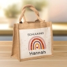 Geschenkidee zur Einschulung Tasche Regenbogen Schulkind mit Wunschnamen | Jute Pocket | Personalisiert | Geschenktasche für Schulanfang