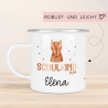 Schulanfang  Kindertasse Schulkind Fuchs Name Emaille Tasse Kind Kindergeschirr personalisiert Kinder Geschenk Geburtstagsgeschenk