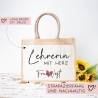 Lehrerin mit Herz Tasche mit Namen 14 Liter - kleines Geschenk - Dankeschön Juteasche Abschiedsgeschenk - Beste Lehrerin mit Wunschtext