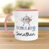 Schulkind 2024 Tasse Einschulungsgeschenk mit UFO-Weltraum-Motiv Kindertasse - personalisierte Kakao Tasse mit Namen