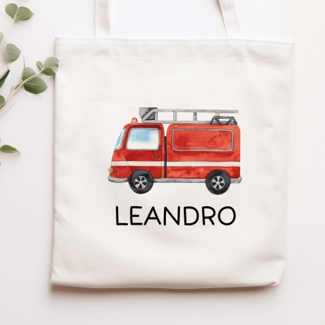 Stofftasche Feuerwehrauto Personalisiert mit Namen. Feuerwehr für Schule und Kindergarten als Wäschebeutel Wechselwäsche für Mädchen & Junge