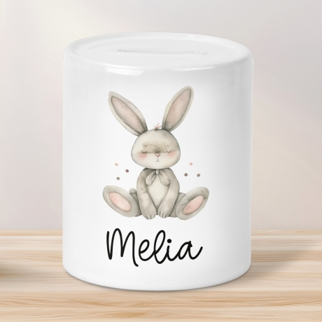 Personalisierte Kinder Spardose Hase Tier mit Namen optional mit Datum - Braun - Geschenk für Junge & Mädchen zum Geburtstag Weihnachten