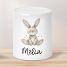 Personalisierte Kinder Spardose Hase Tier mit Namen optional mit Datum - Braun - Geschenk für Junge & Mädchen zum Geburtstag Weihnachten