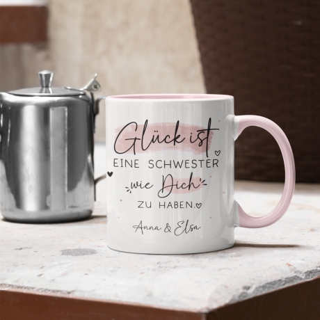 Personalisierte Tasse mit Wunschnamen – Glück ist eine SCHWESTER wie dich zu haben - Geschenk zum  Geburtstag, Ostern, Weihnachten, BFF