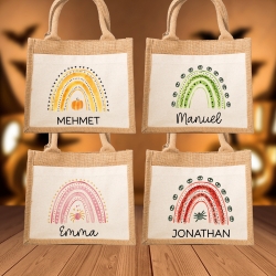 Halloween Tasche Regenbogen Wunschnamen aus Jute - Rosa Rot Grün Gelb - Süßes oder Saures - Personalisiert - Für Kinder ab 2 Jahre Pocket