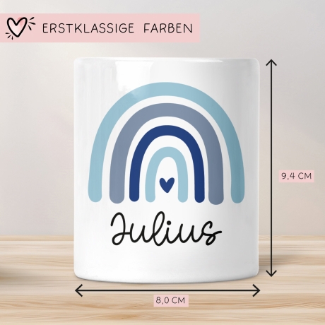 Personalisierte Spardose Regenbogen mit Namen und Datum - Blau - Geschenk für Junge zum Geburtstag Weihnachten Firmung Geburt Einschulung