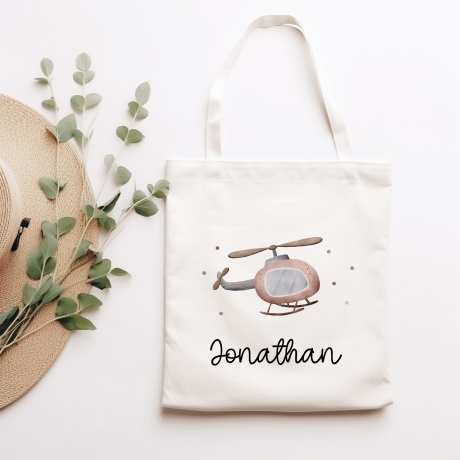 Hubschrauber Stofftasche Tasche Kinder-Beutel mit Namen Wunschname als Sporttasche, Wechselwäsche, Tragetasche - Kita, Schule & Kindergarten