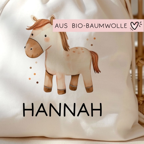 Personalisierter Turnbeutel Pferd mit Wunschnamen |  Rucksack für Schule, Kindergarten, KITA , KIGA Wäschebeutel, Sportbeutel l Tierkinder