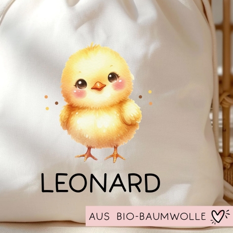 Personalisierte Stofftasche Küken Name - Kinder Beutel Kindertasche mit Wunschname - Wechselwäsche, Schmutzwäsche Tasche - Wechselkleidung