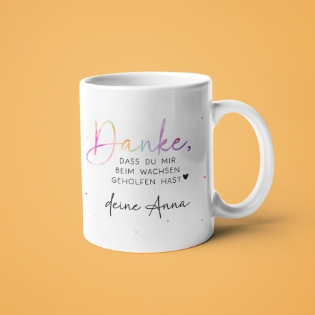 Tasse mit Wunschnamen - Danke dass du mir beim wachsen geholfen hast - Kindergarten Abschied - Tasse Erzieherin - Personalisiert - Geschenk