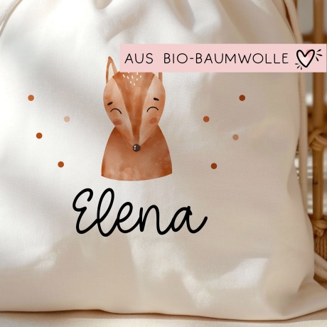 Fuchs Turnbeutel Rucksack mit Namen - GymBag als Wäschebeutel, Sportbeutel Kinderbeutel für Schule, Kindergarten, Kita. Personalisiert