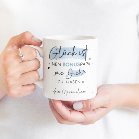 Personalisierte Tasse Bonuspapa zum Vatertag - Geburtstag - Kaffeetasse mit Wunschnamen. Geschenk, Vatertags Geschenk, Weihnachtsgeschenk