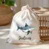 Stofftasche Beutel mit Namen Hai - Personalisierte Kinder Beutel Kindertasche - Wechselwäsche, Schmutzwäsche Tragetasche - Wechselkleidung