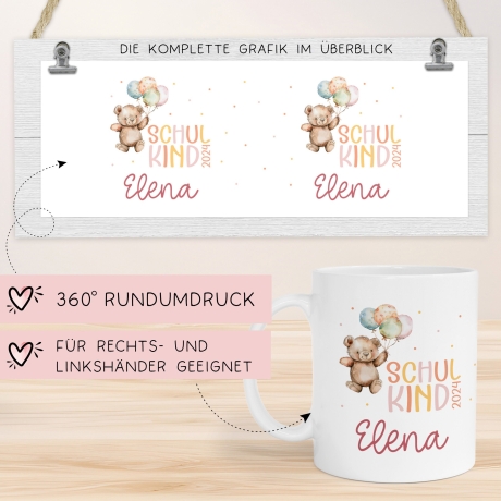 Schulkind 2024 Tasse, personalisiertes Einschulungsgeschenk, personalisierte Tasse für Jungen und Mädchen