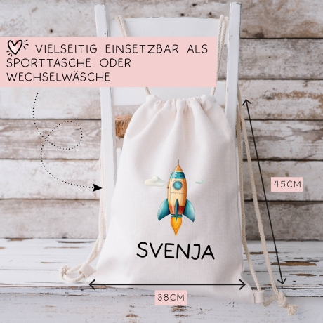 Sportbeutel Rucksack Rakete Stoffbeutel Turnbeutel Gymsack Kindergartentasche Schule Kindergarten Weltraum - Weihnachten oder Geburtstag