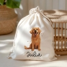 Personalisierte Stofftasche Golden Retriever Hund Name - Kinder Beutel Kindertasche mit Wunschname - Wechselwäsche - Tasche- Wechselkleidung