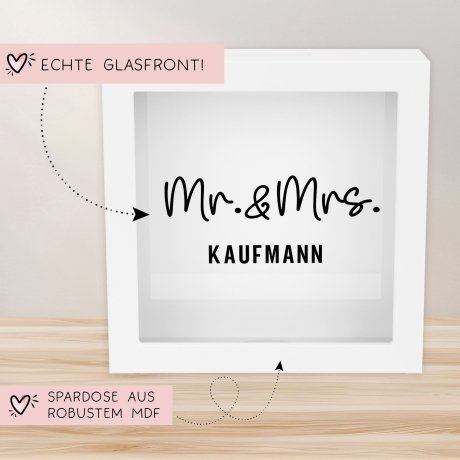 Mr und Mrs. Spardose Hochzeit personalisiert Datum & Name Brautpaar Bräutigam Braut Geldgeschenk Sparschwein Hochzeitsgeschenk Geld