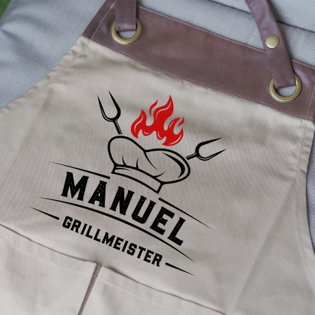 Grillmeister Grillschürze personalisiert für Männer mit Name & Kunstleder zum Geburtstag - Weihnachten Baumwollschürze, Küchenschürze