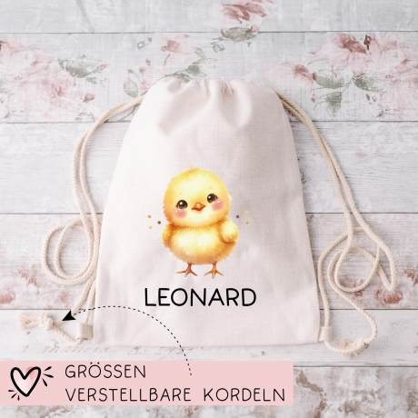 Personalisierter Turnbeutel Küken Wunschnamen | Rucksack für Schule, Kindergarten, KITA , KIGA - als Wäschebeutel, Sportbeutel l Weihnachten