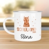 Schulanfang  Kindertasse Schulkind Fuchs Name Emaille Tasse Kind Kindergeschirr personalisiert Kinder Geschenk Geburtstagsgeschenk
