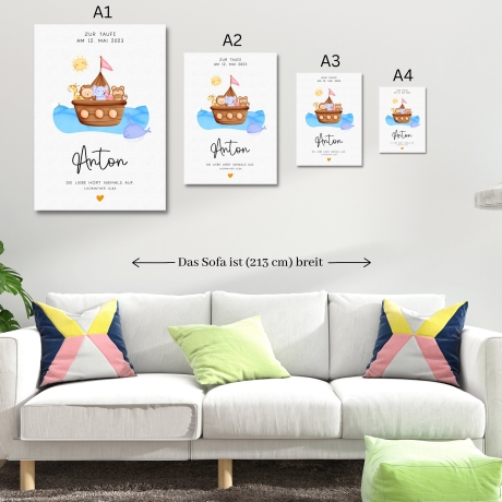 Personalisiertes Poster zur Taufe mit eigenen Namen und Taufspruch Arche Noah | Taufposter| Geschenk zur Taufe | Geschenk für Patenkind