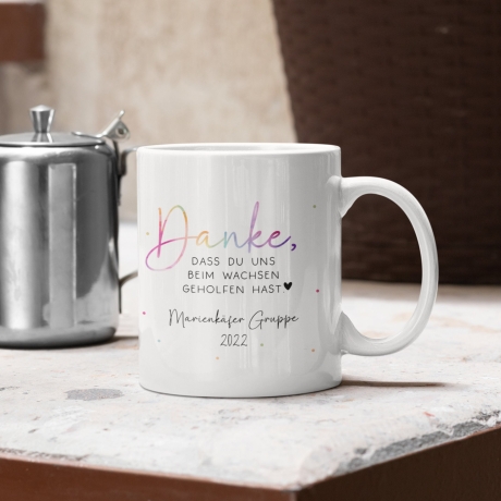 Tasse Personalisiert - Danke, dass du uns beim Wachsen geholfen hast - Abschied Kindergarten - Tasse Geschenk - Krabbelgruppe - Erzieher