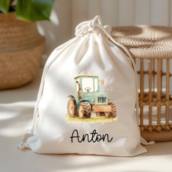 Personalisierter Turnbeutel Trecker Traktor Grün - Sportbeutel mit Namen - Beutel für Wechselwäsche für Schule Kindergarten - Geburtstag
