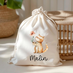 Personalisierter Turnbeutel Katze und Wunschnamen für Schule - Kindergarten, KITA - als Wäschebeutel, Sportbeutel - Weihnachtsgeschenk