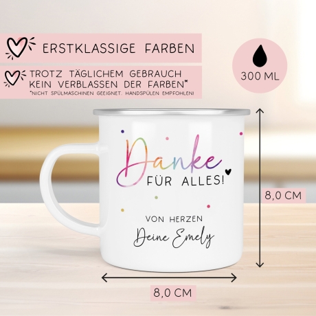 Abschiedsgeschenk Erzieherin Geschenk Abschiedsgeschenk Lehrerin Dankeschön Geschenk Tasse - Danke für alles - Emaille Tasse Becher