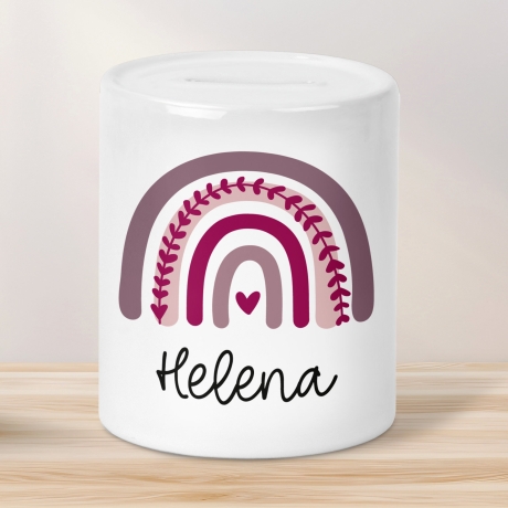 Personalisierte Spardose Regenbogen mit Namen und Datum - Lila - Geschenk für Mädchen zum Geburtstag Weihnachten Firmung Geburt Einschulung