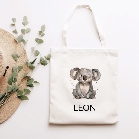 Personalisierter Turnbeutel mit einem Koala | mit Wunschnamen | Tierkinder | Rucksack für Schule, Kindergarten, KITA und KIGA Wäschebeutel