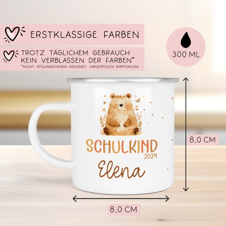 Bär Kindertasse Schulkind Name Emaille Tasse Kind Kindergeschirr personalisiert Kinder Geschenk Schulanfang