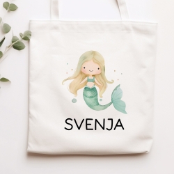 Wäschebeutel Meerjungfrau Kinder-Beutel Stofftasche Personalisiert mit Wunschnamen für Schule, Kindergarten, Sportbeutel, Wechselwäsche