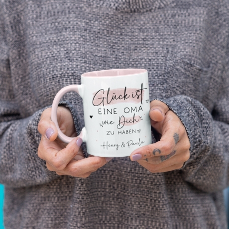 Handgefertigte Personalisierte Tasse – Glück ist eine OMA wie dich zu haben - Geschenk zum Muttertag Geburtstag, Ostern, Weihnachten - Name
