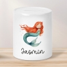 Spardose Meerjungfrau Personalisiert mit Name oder Wunschnamen für Mädchen aus Keramik. Geschenk Taufe, Geburtstag od. Weihnachten Sparbox