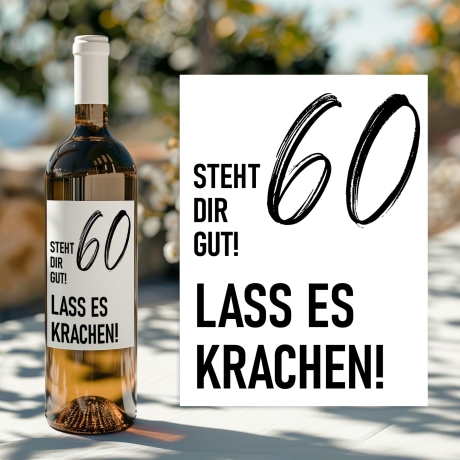 Weinetikett runder Geburtstag 20 30 40 50 60, Flaschenetikett für Weinflaschen, ideales Geschenk für Weinliebhaber - Schwarz