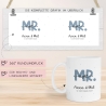 Mr & Mrs Tasse Hochzeit personalisiert Becher mit Wunschnamen und Datum – Namenstasse Hochzeitsgeschenk - Braut Bräutigam – Kaffeetasse