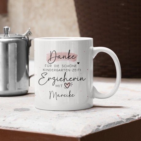 Personalisierte Tasse  Danke für die schöne Kindergarten-Zeit - Geschenk für Erzieher und Erzieherin mit Herz - Geschenke Namen KITA KIGA