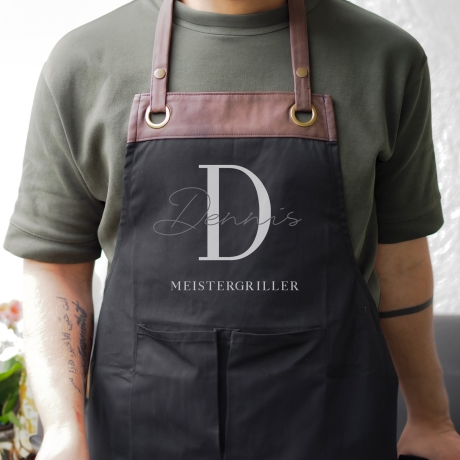 Grillschürze personalisiert für Männer mit Name Kunstleder Applikation zum Geburtstag - Geschenk Weihnachten Baumwollschürze, Küchenschürze