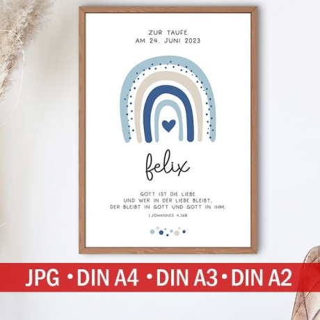 Taufgeschenk Taufe Poster personalisiert Patenkind Regenbogen Junge mit Namen- Geschenke Taufpate Patengeschenk Patenonkel Patentante Spruch