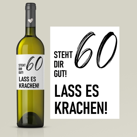 Weinetikett runder Geburtstag 20 30 40 50 60, Flaschenetikett für Weinflaschen, ideales Geschenk für Weinliebhaber - Schwarz