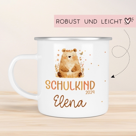 Bär Kindertasse Schulkind Name Emaille Tasse Kind Kindergeschirr personalisiert Kinder Geschenk Schulanfang