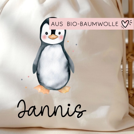Turnbeutel Wäschebeutel Pinguin - Personalisiert - Wunschnamen - Schule - mit Name - Rucksack - Wechselkleidung - Weihnachten - Geburtstag